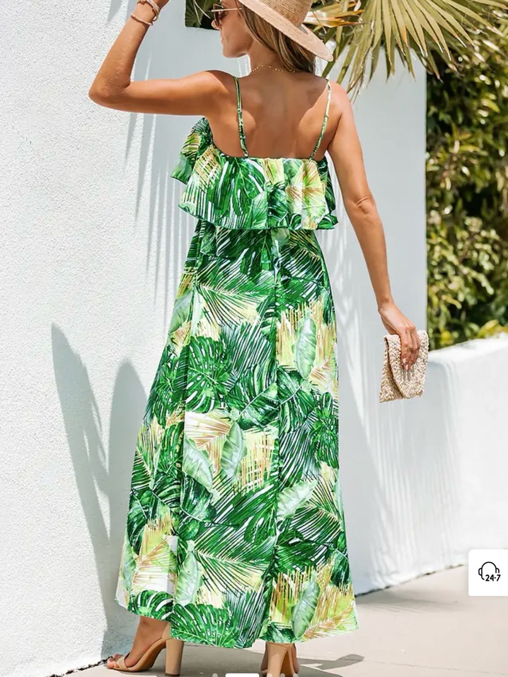 Cupshe - Tropical Leaf Print Cami Maxi Dress